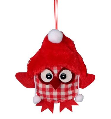 Buho de tela colgante 16x15cm Rojo