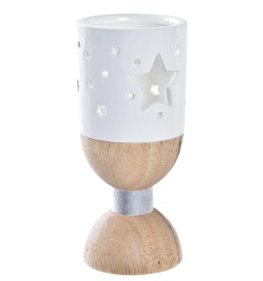 Porta vela madera y ceramica